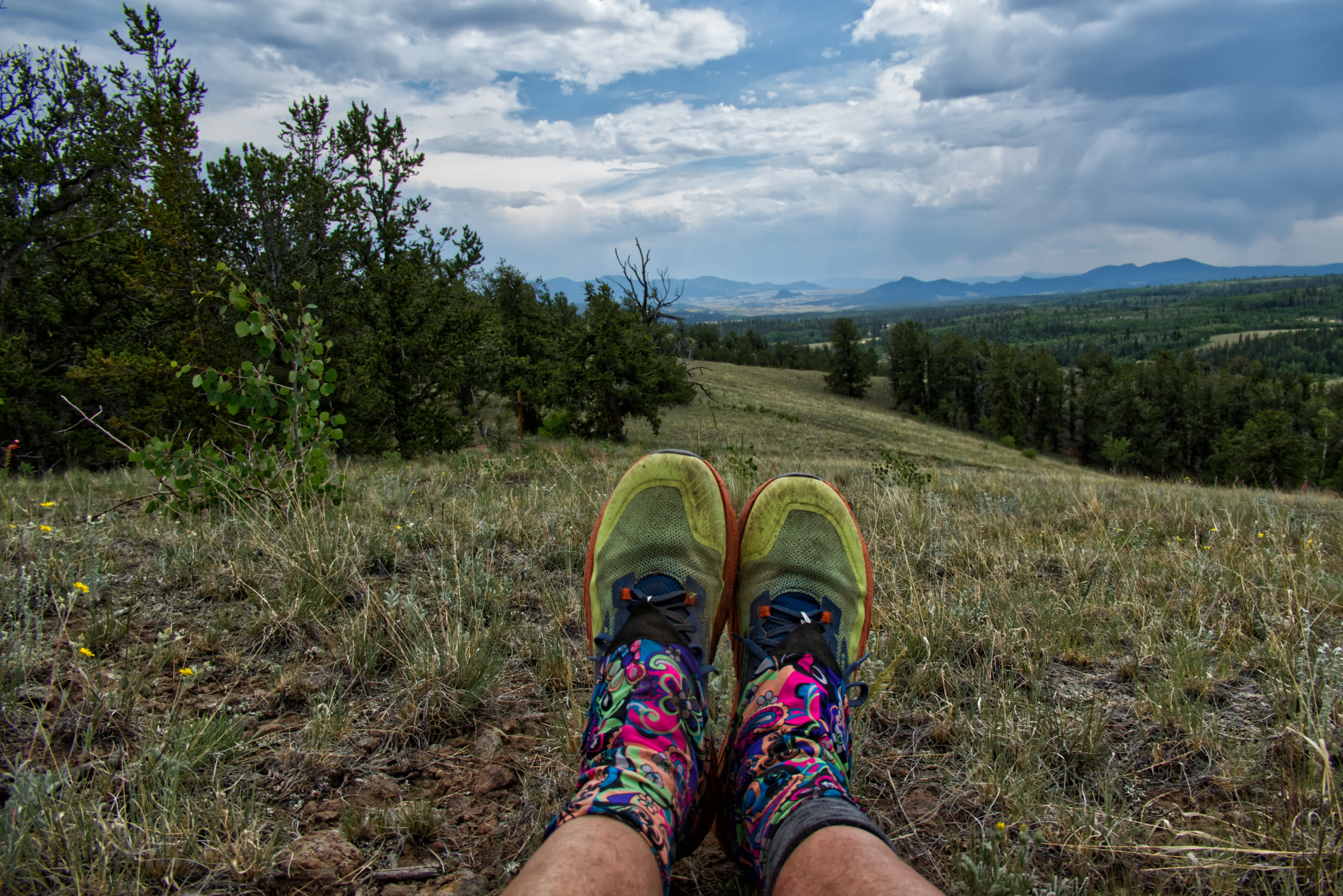 Wanderschuhe und Blick in die Ferne